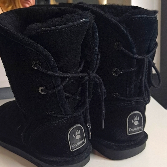 BearPaw Black Suede Slip On Boots with Sheep Skin Lining - Picture 2 of 11